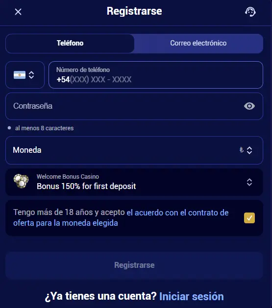 Regístrate en minutos en Spinay Casino