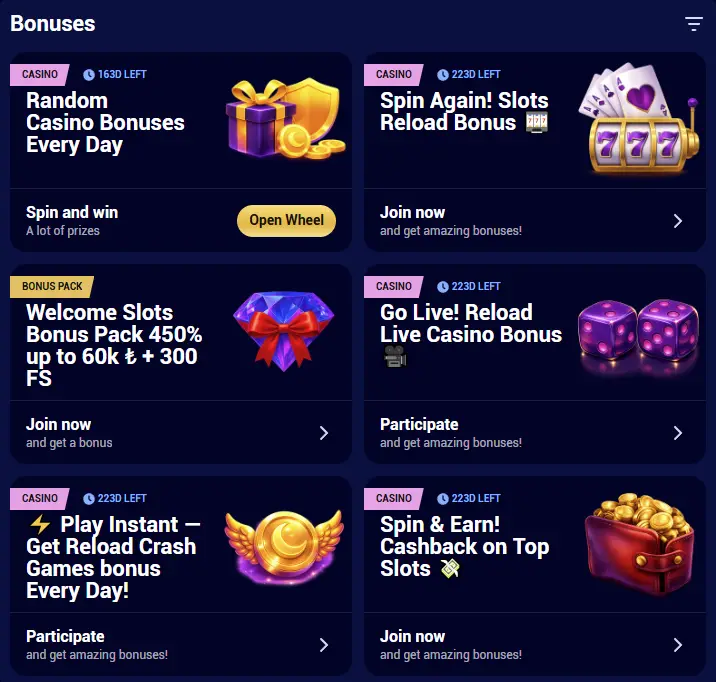 Spinay Casino bonuses and current promotions